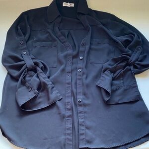 Express Elegant Black Button-Down Blouse